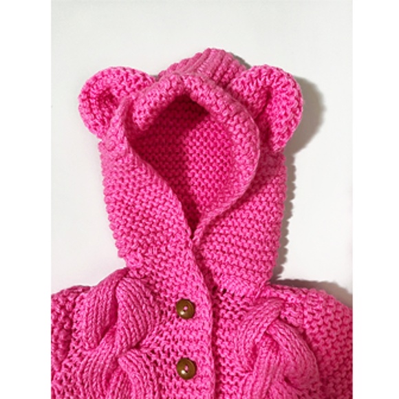 Baby Knitwear Cat Ear Hooded Pram With Booties - Picture 4 of 7